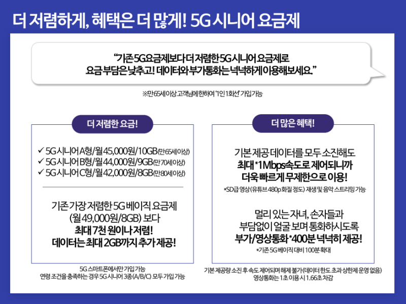 5G 시니어요금제출시