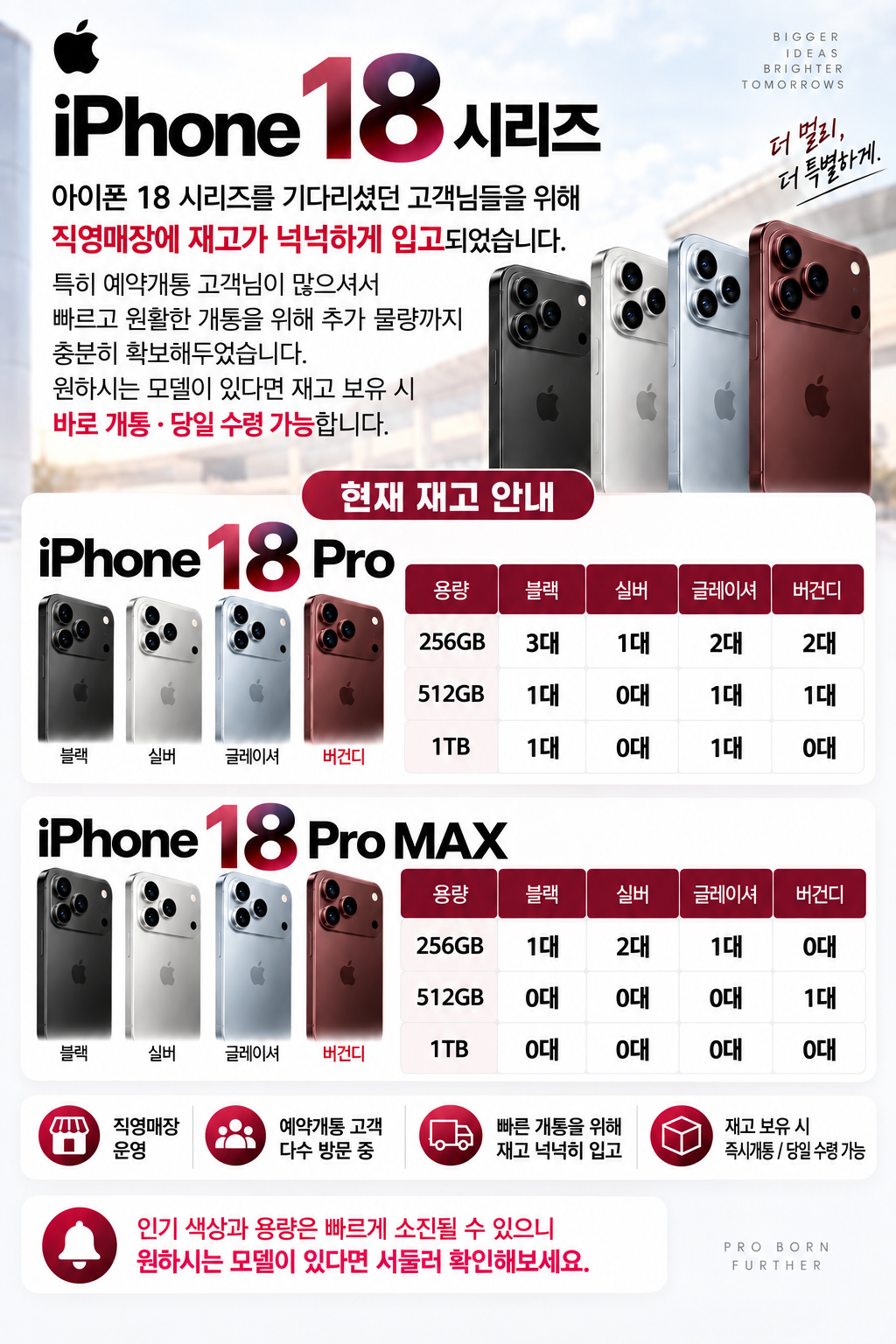 [9월 22일 재고 안내] 아이폰 18 Pro · Pro Max 즉시개통