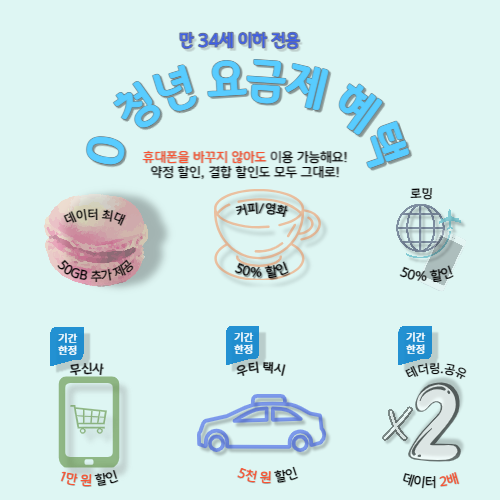 만34세 이하 고객 0청년 요금제!!