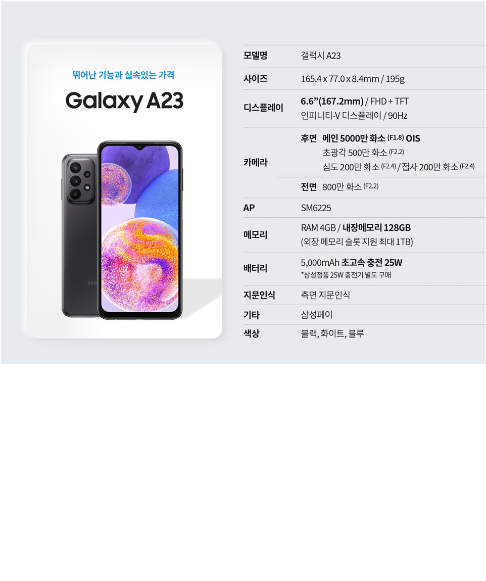 새로운 저가 단말 A23출시