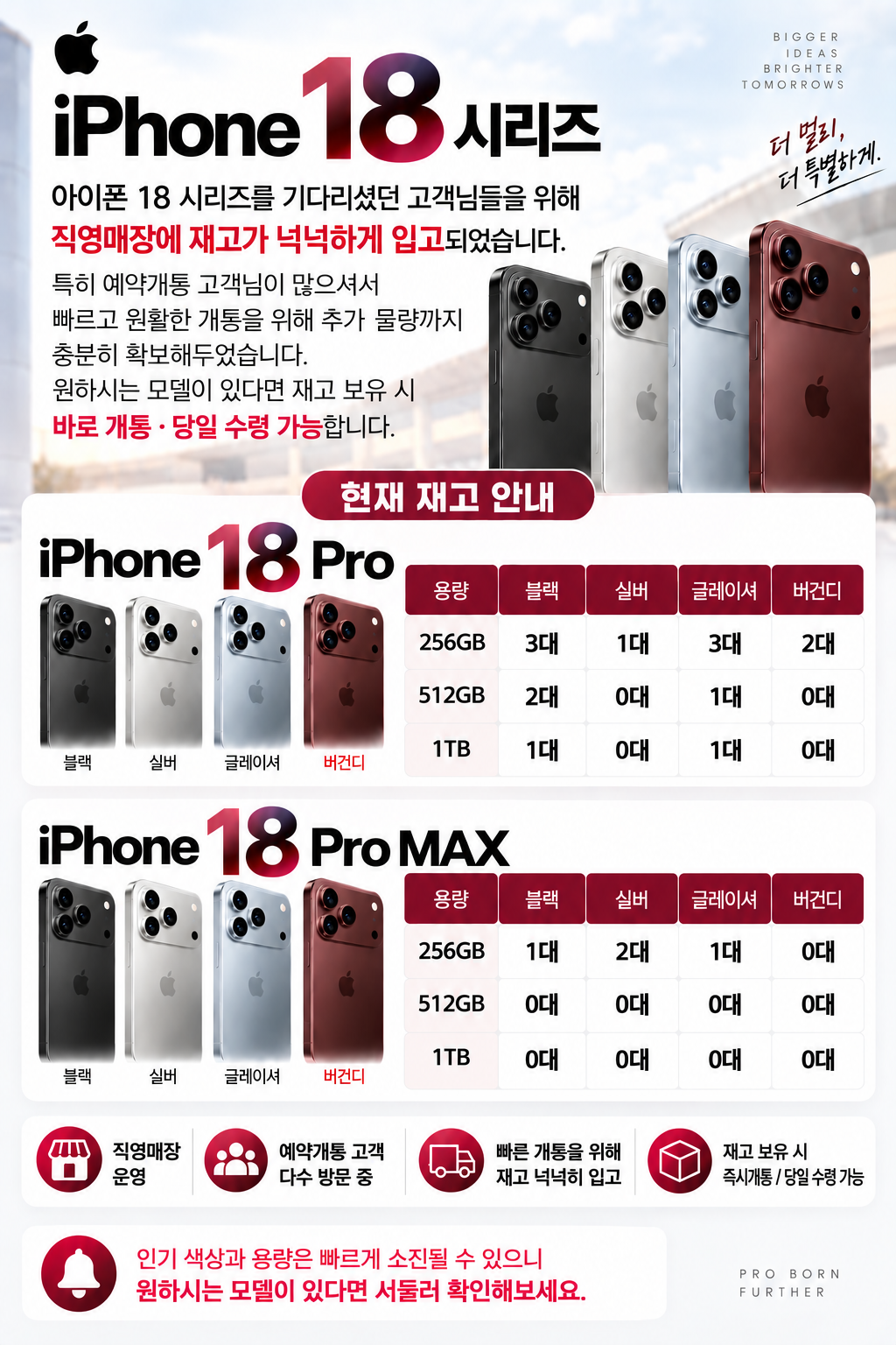 [9월 29일 재고 안내] 아이폰 18 Pro · Pro Max 즉시개통
