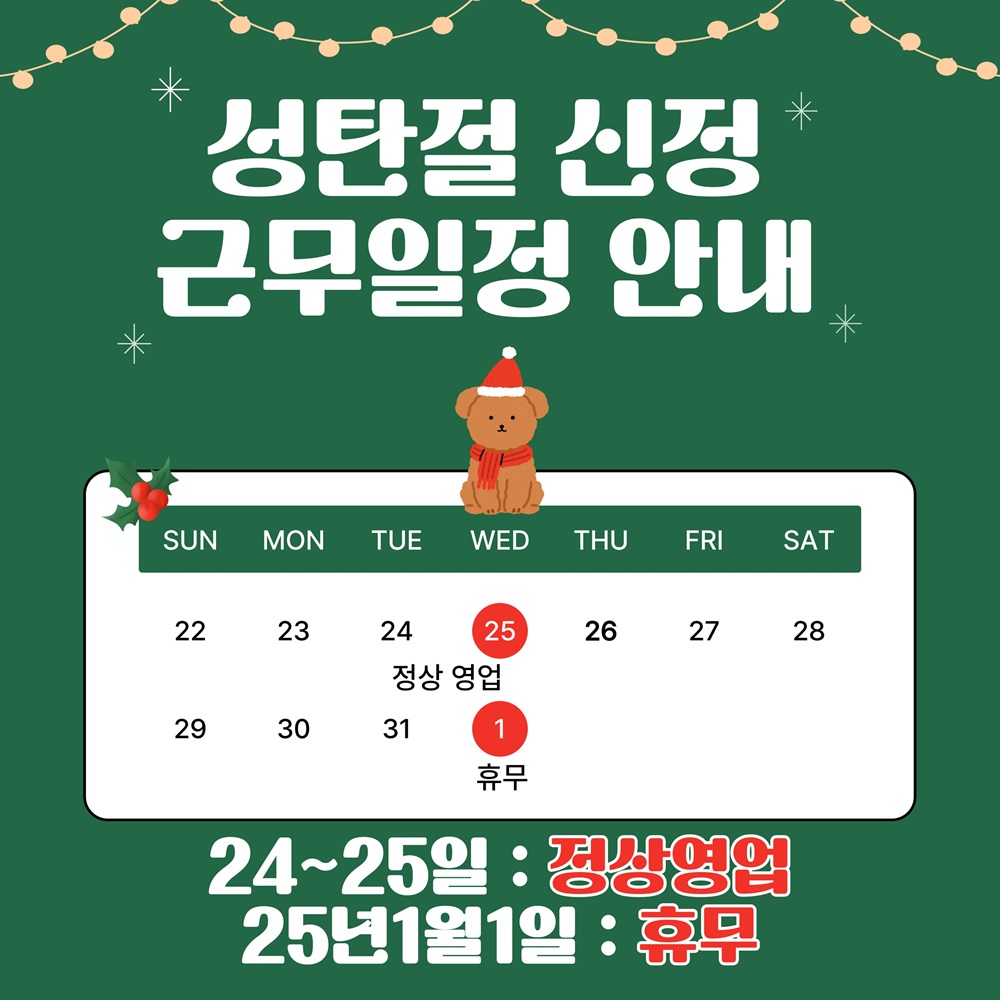 성탄절 , 신정 근무일정 안내