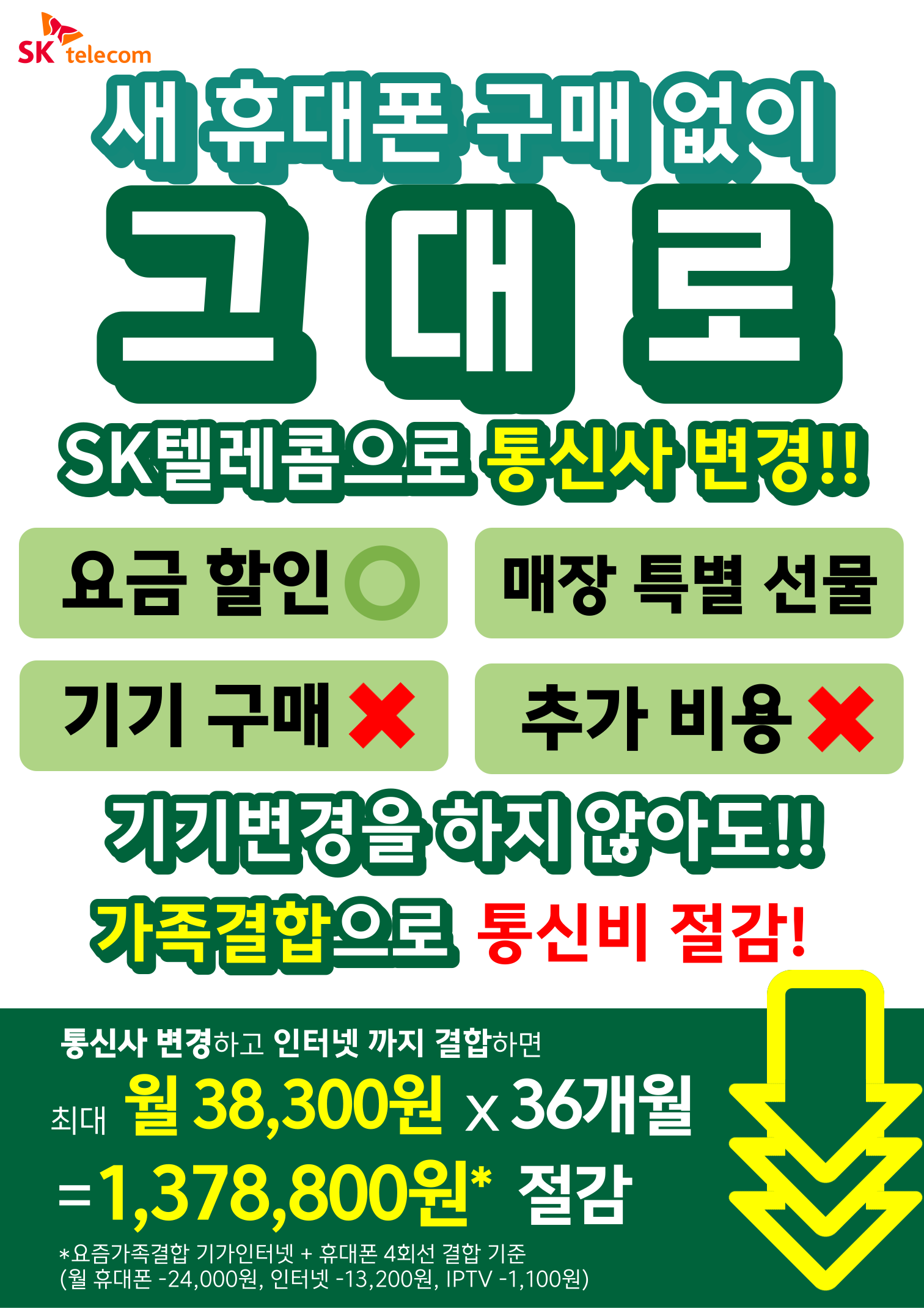 SKT로 번호이동하고 가족결합 할인까지!!