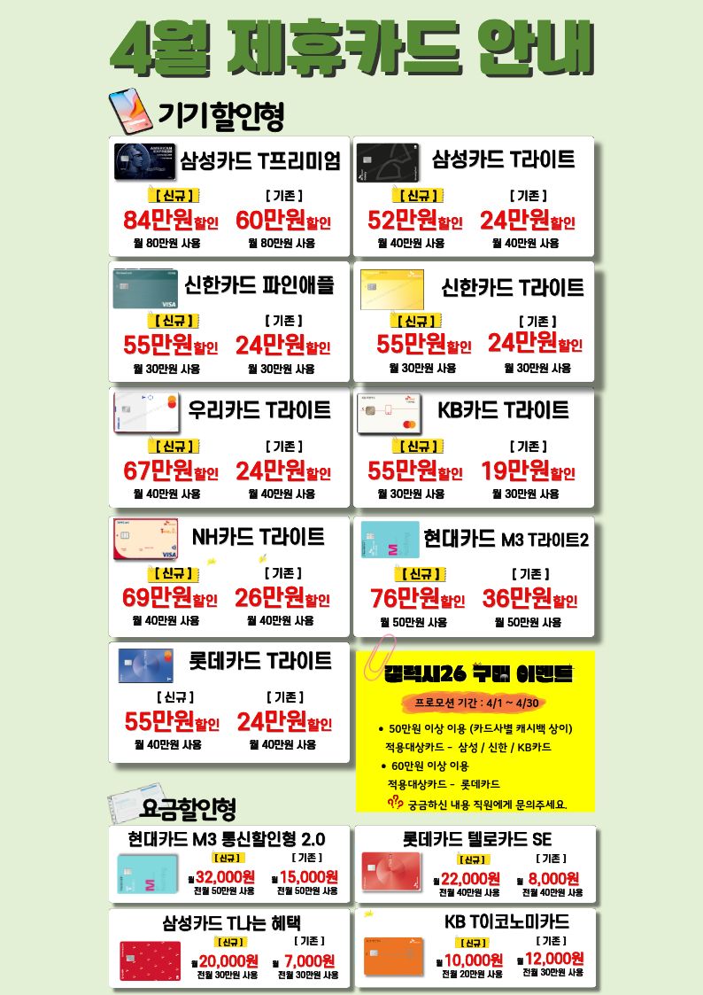 [4월 한정] 갤럭시 S26 역대급 할인! 제휴카드 할인 총정리!