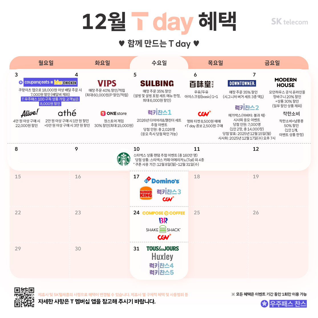 12월 마지막날의 T멤버십 혜택 안내!