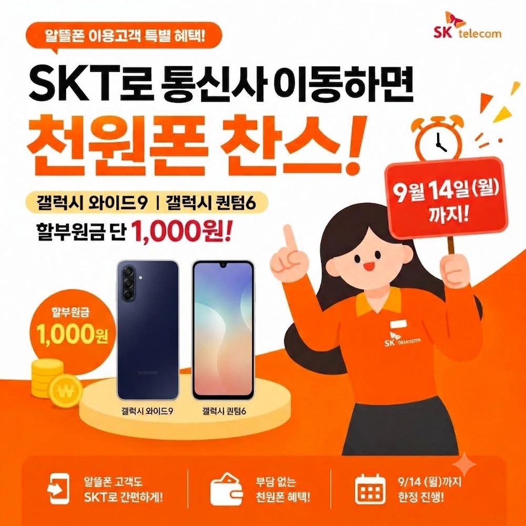 📱 알뜰폰 고객님 주목! SKT로 이동하면 천원폰!