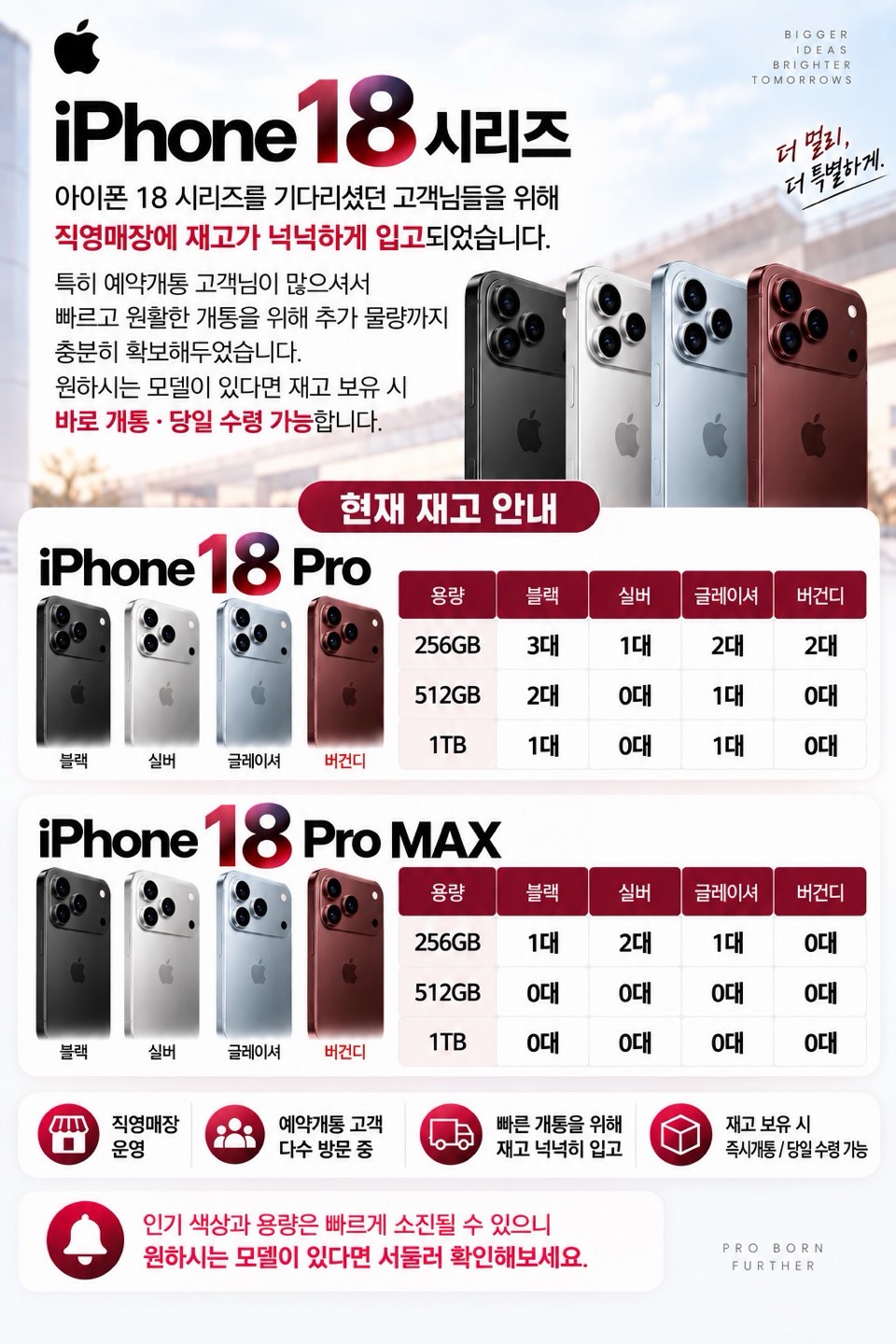 [9월 30일 재고 안내] 아이폰 18 Pro · Pro Max 즉시개통