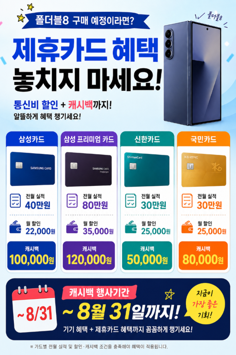 📱💳 폴더블8 구매 예정이라면 제휴카드 혜택 꼭 확인하세요!