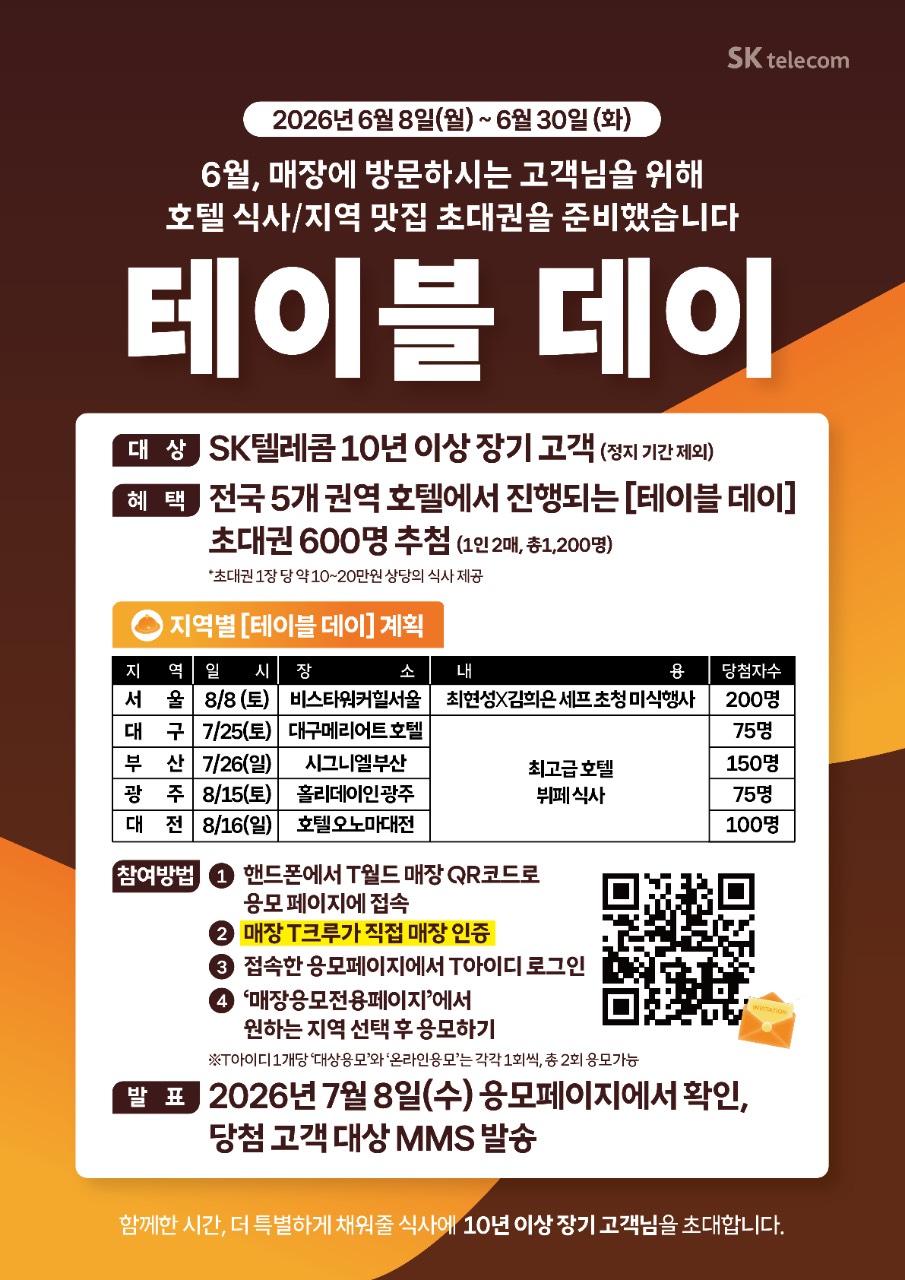 ❤️ SK텔레콤 20269 테이블데이!!❤️